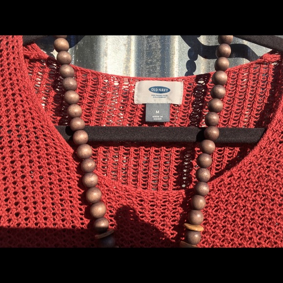 Crochet sheer sweater•medium•coral•EUC - Picture 2 of 5